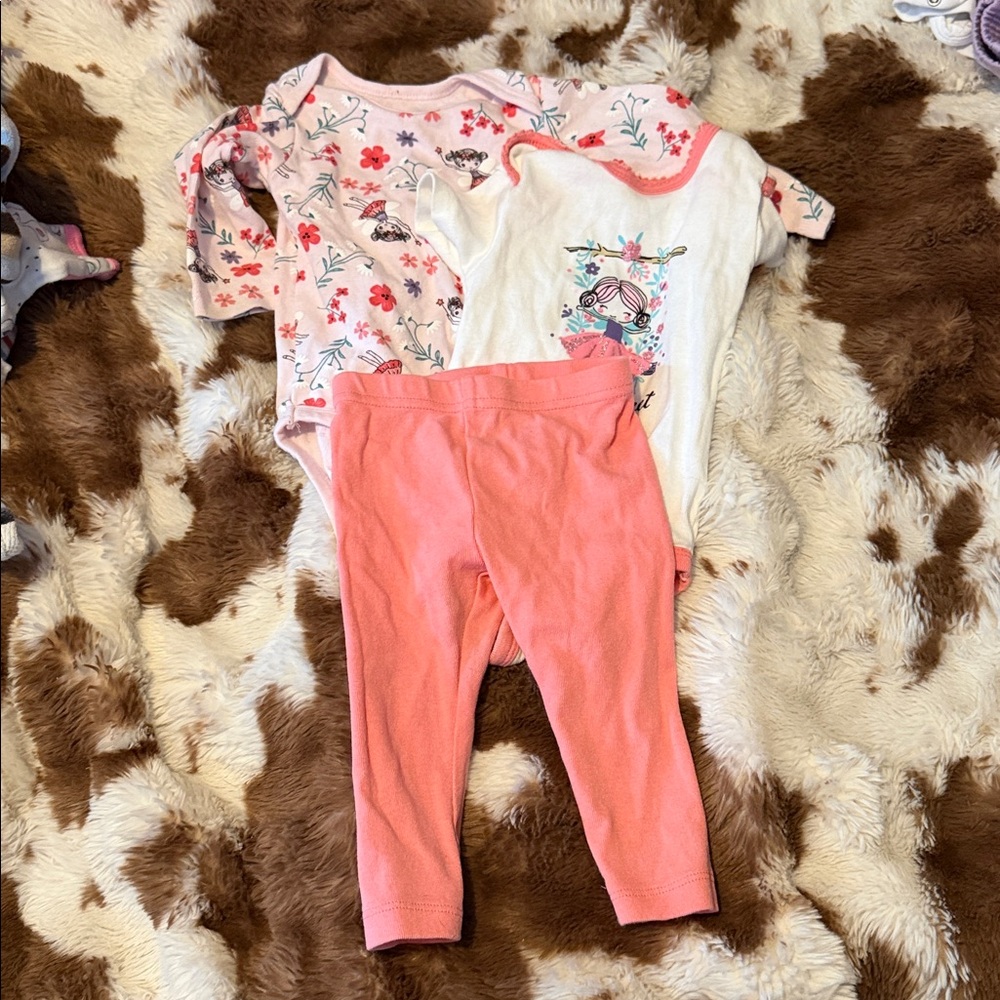 Koala Kids Sweet Floral & Graphic One-Piece Bodysuit Set - with pants
